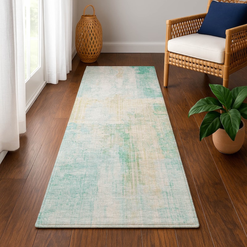 Premium Washable Super Soft Abstract Glam Mayfield Rug - Teal - 2'3" x 7'6"