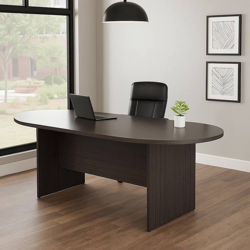Mike 71 Inch Oval Conference Table with Panel Legs, Driftwood Gray