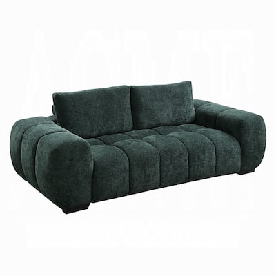 Errand Sofa, Dark Green Chenille, Foam Cushions, Pine Wood, 84 Inch