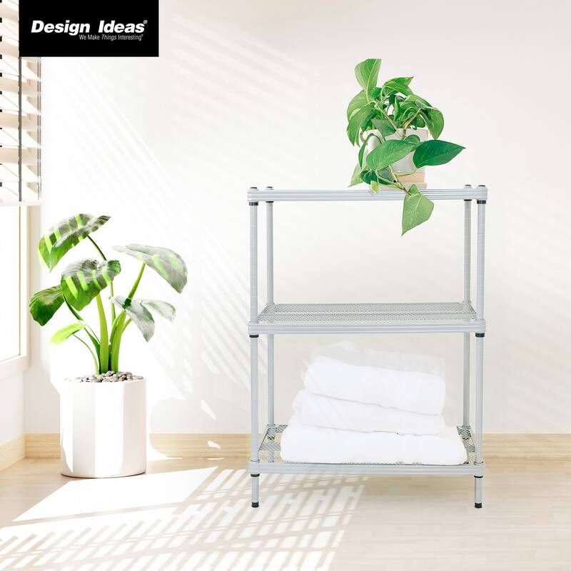 Design Ideas MeshWorks 3 Tier Full-Size Metal Storage Shelving Unit Rack, White