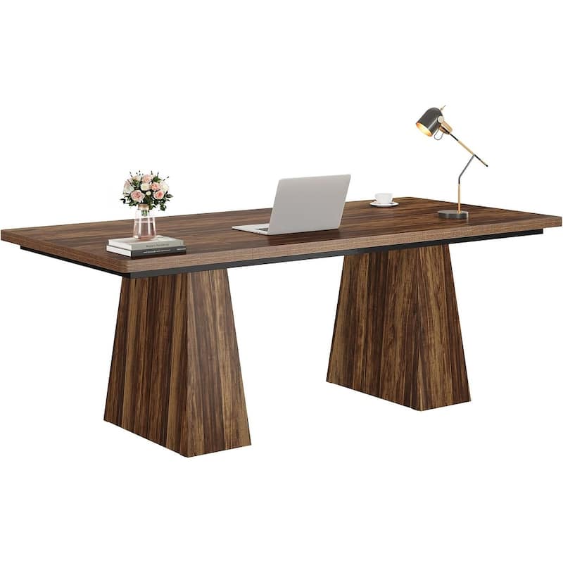 63" Modern Executive Desk, Large Computer Workstation with Sturdy Double Pedestal Base, Elegant Study & Writing Table