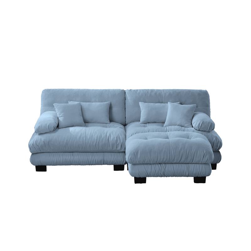 Rossetta Exquisite Stylish Design Chenille Cloud Look Couch Sectional Wide Arm Sofa with Convertible Ottoman and Pillows