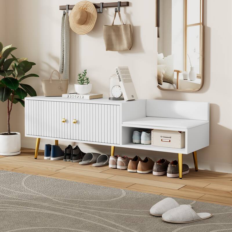 Modern Shoe Storage Bench with Hidden Storage and Upholstered Cushions for Bedside Living Room and Entryway