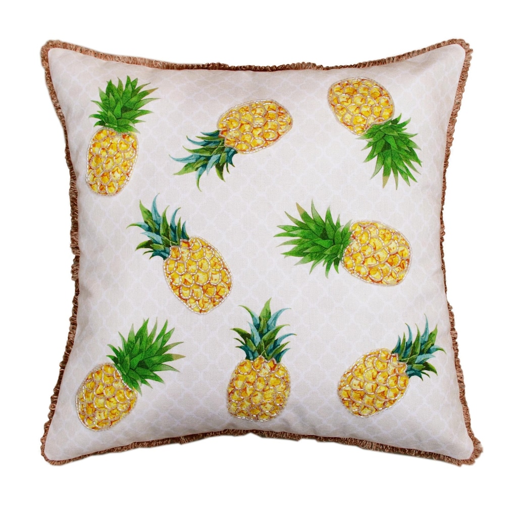 Hand Woven Tropical Pineapple Square Throw Pillow - 20" - Yellow and Green