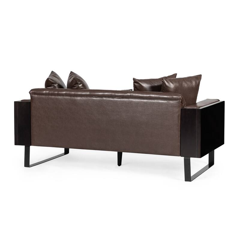 Dark Brown PU Loveseat with Contemporary Design and Accent Pillows