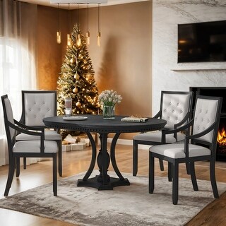 5-Piece Retro Dining Set With A Extendable Round Table and 4 Chairs for ...