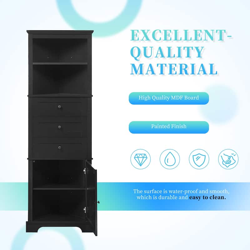 Green Triangle Tall Cabinet With 3 Drawers And Adjustable Shelves For Bathroom