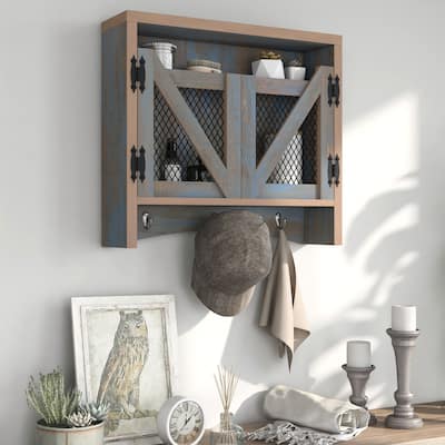 DH BASIC Farmhouse Blue Entryway Wall Organizer with Hooks by Denhour