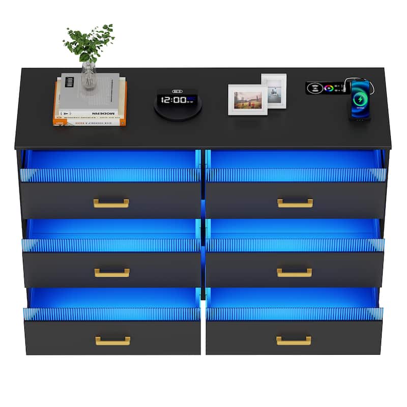 6 Drawers Dresser With LED Light and USB Port
