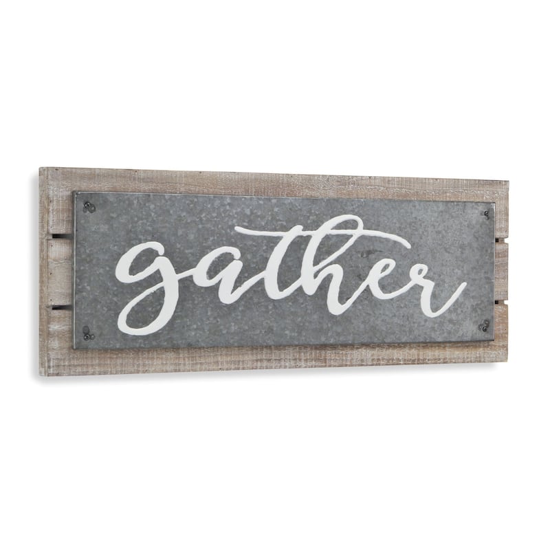 HomeRoots 10" X 25" Brown and Gray Gather Wood and Metal Wall Decor
