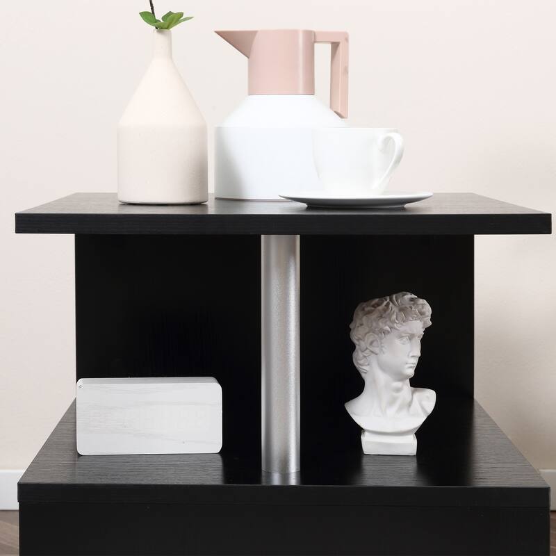 Modern S-Shaped Side Table with Storage Shelf and Steel Poles