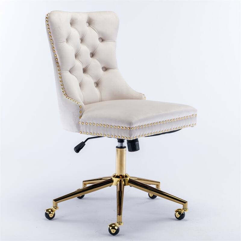 Velvet Home Swivel Adjustable Office Desk Chair with Golden Metal Base