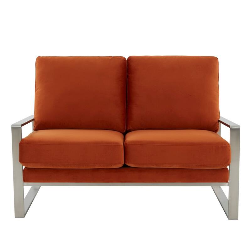 Jefferson Modern Velvet Two-Seater Sofa Accent Loveseat with Brushed Silver Stainless Steel Base for Living Room Office Lounge