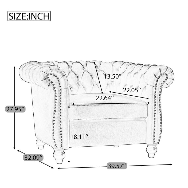 Chesterfield Accent Chairs, Faux Leather Club Chair, Button Tufted Single Sofa Chair with Nailhead Trim, Rolled Arms