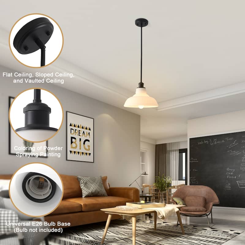 1-Light Farmhouse Metal Hanging Pendant Light Kitchen Island with Glass Cover for Dining Room
