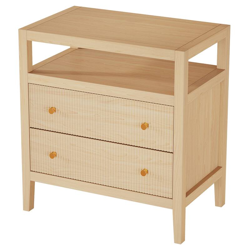 Nightstand with Drawer, Bedside Table with Open Storage Shelf, Living Room Bedroom Accent Side Table