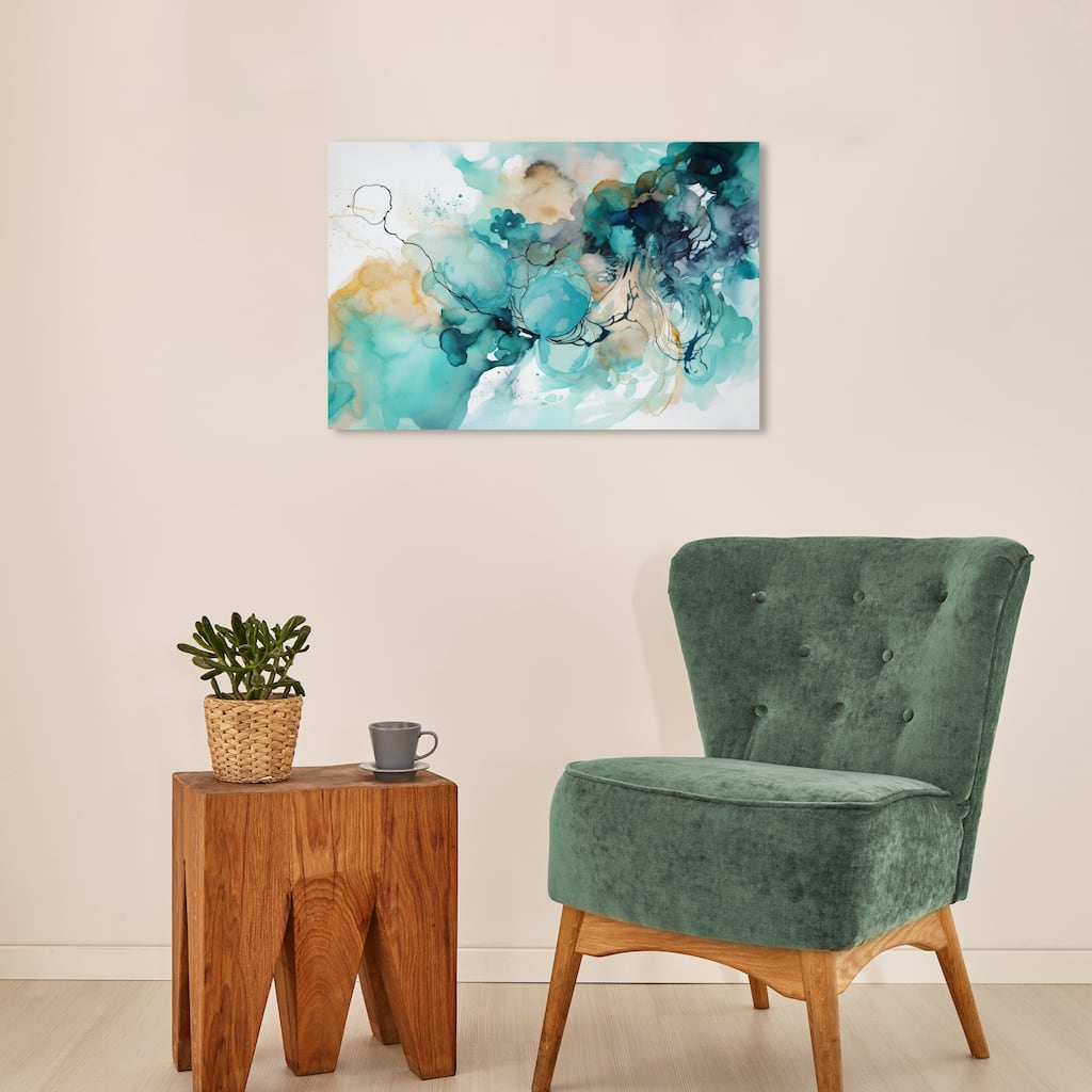 Wynwood Studio Canvas Abstract Teal Water Spreading Blue and Teal Nautical & Coastal Wall Art Canvas Print