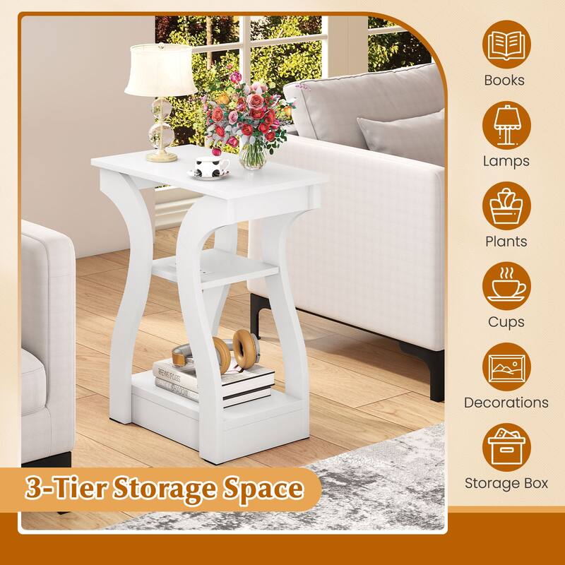 Gymax End Tables w/Charging Station Set of 2 3-Tier Side Tables w/USB