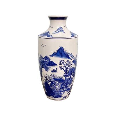 ClayBarn Blue Garden Ceramic 16" Mountain Landscape Vase