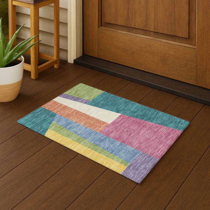 Machine Washable Indoor/ Outdoor Contemporary Jolie Chantille Rug - Teal - 1'8" x 2'6"