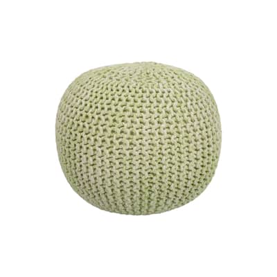 Round Green Wool Pouf Ottoman for Living Room or Bedroom Seating