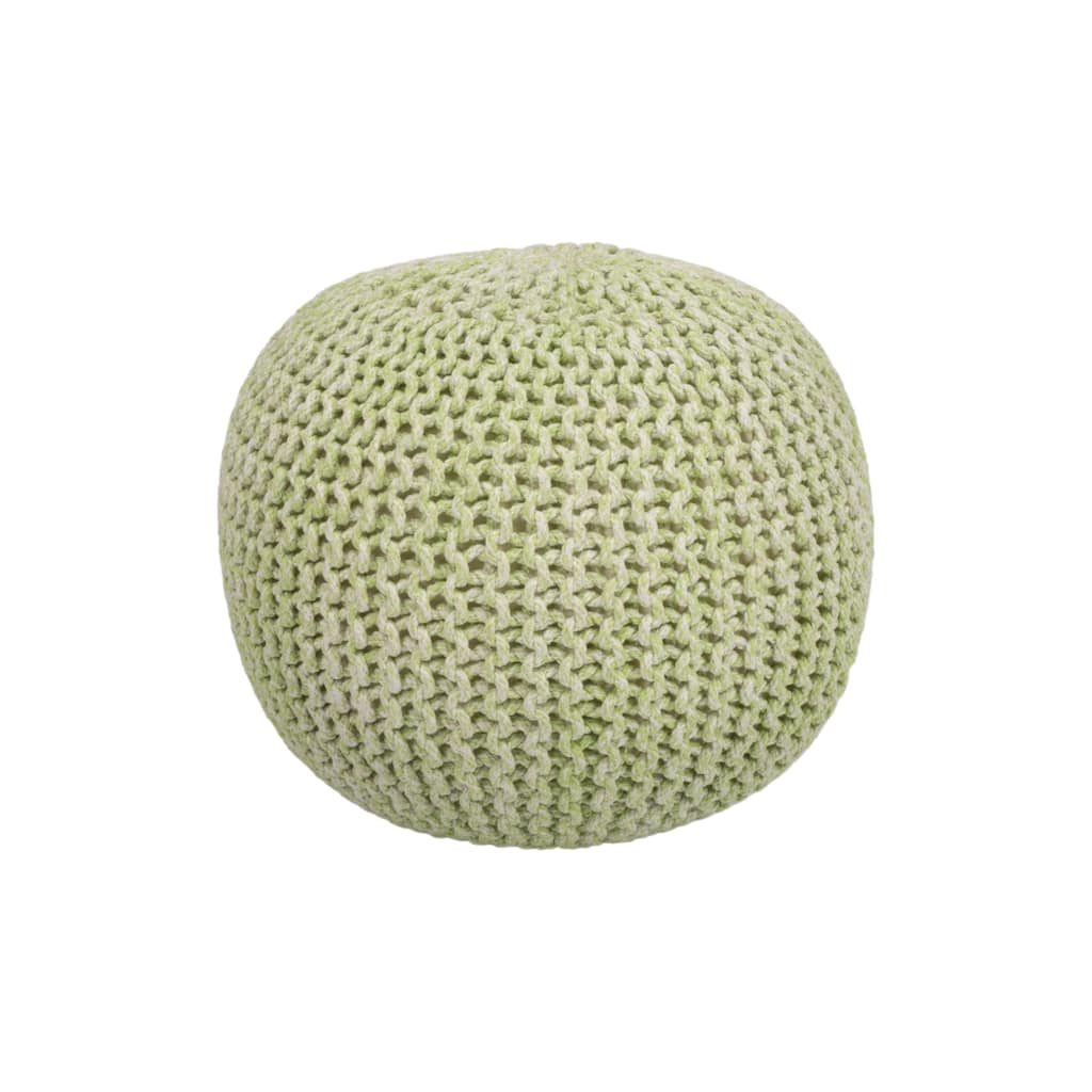 Round Green Wool Pouf Ottoman for Living Room or Bedroom Seating