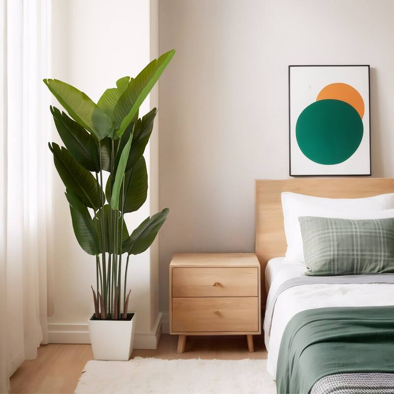 Artificial Bird of Paradise Plant, 5.2ft Tall Faux Tropical Palm Tree in Pot for Indoor or Outdoor 2pcs/set