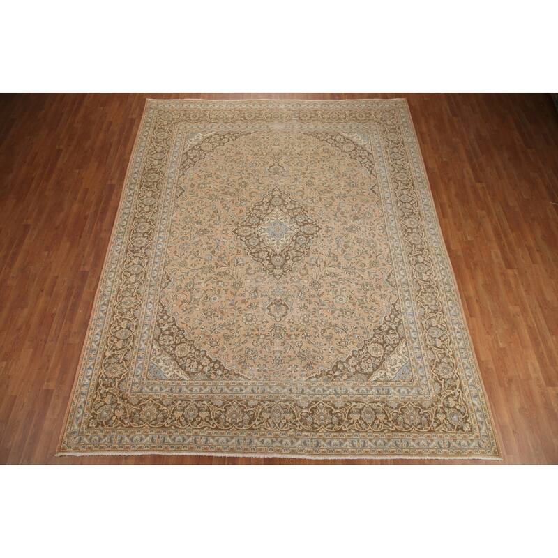 Hand Knotted Oriental 100% Wool Carpet Traditional Floral Peach Mashad Area Rug - 12' 3'' X 9' 7''