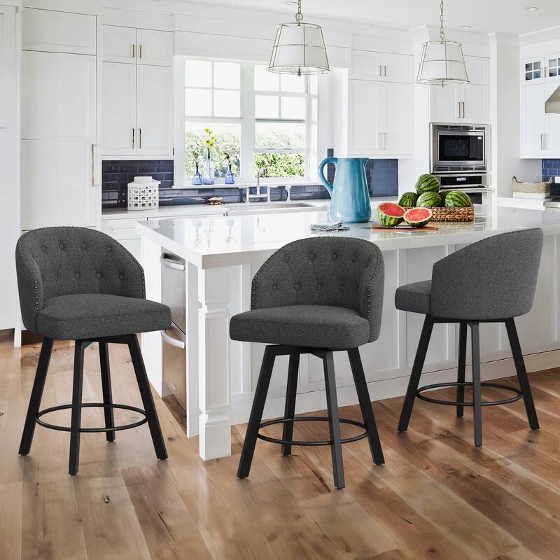 26" Swivel Counter Height Swivel Bar Stools Set of 3 Upholstered Counter Stools - 26" H - Dark Grey/Fabric