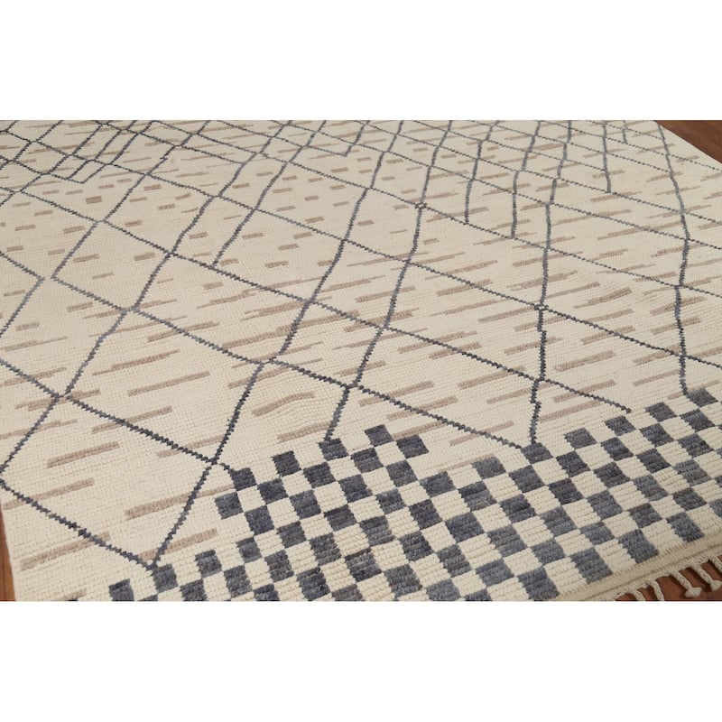 Trellis Moroccan Oriental Area Rug Handmade Checkered Wool Carpet - 7'11"x 11'0"