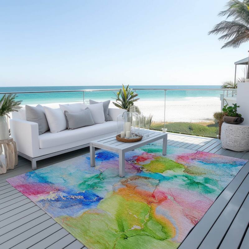 Dava Unique Abstract Weather Resistant Versatile Elegance Runner Outdoor Rug
