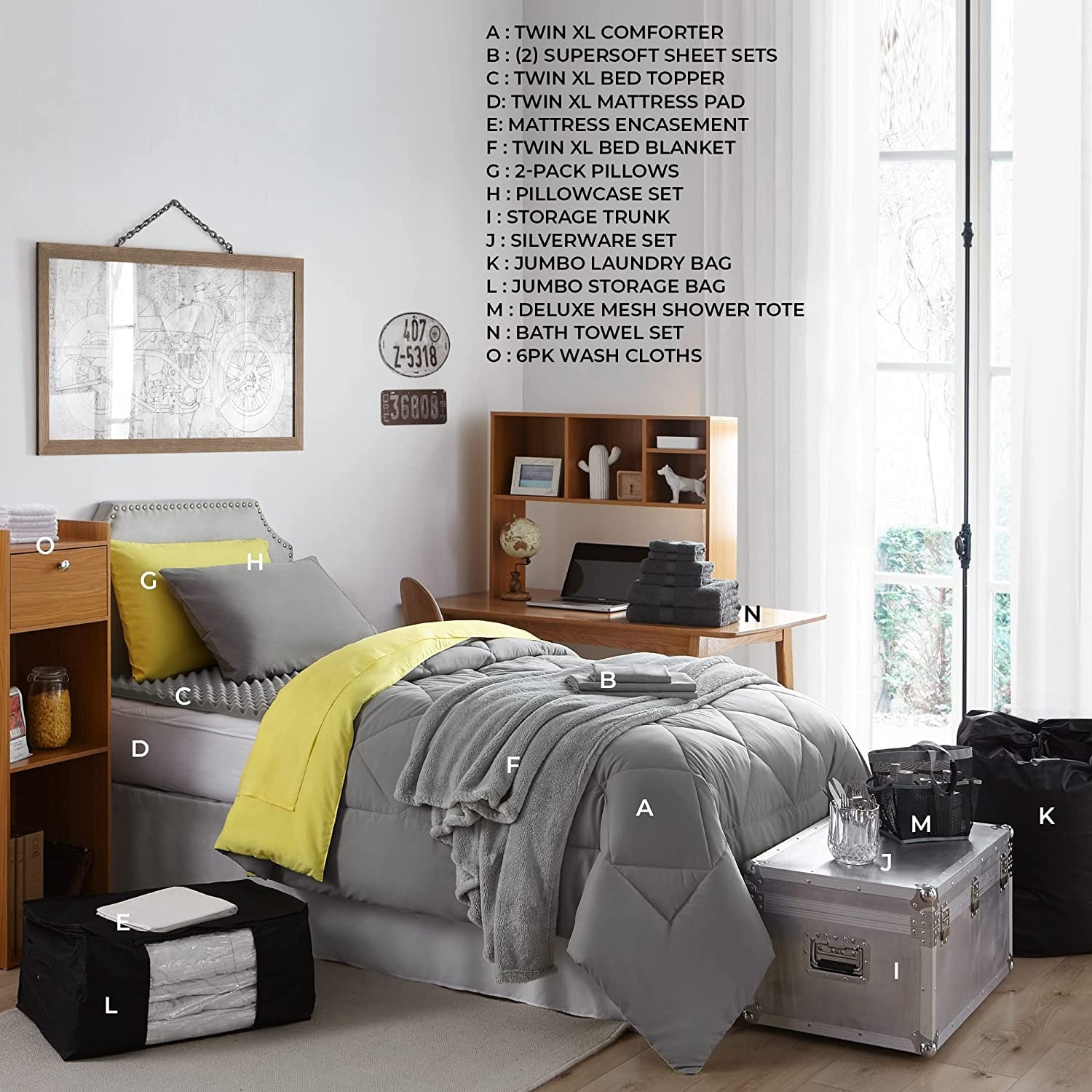 Ultimate Dorm Supplies Pack Twin XL Limelight Yellow Alloy Color Set