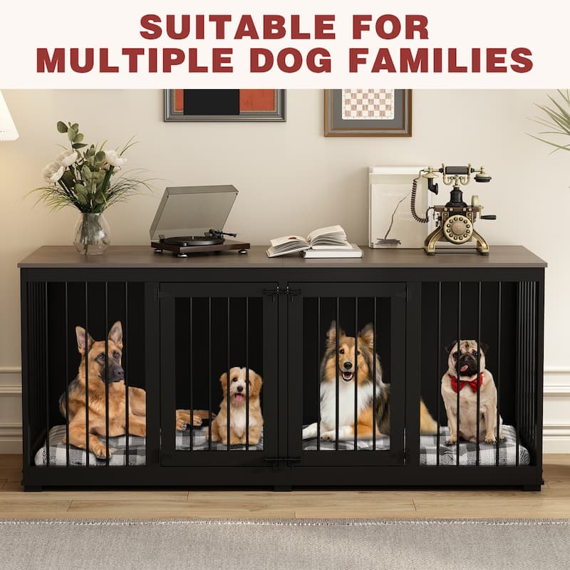 Dog Crate with Double Doors TV Stand for Large Medium Small Dogs,70"W