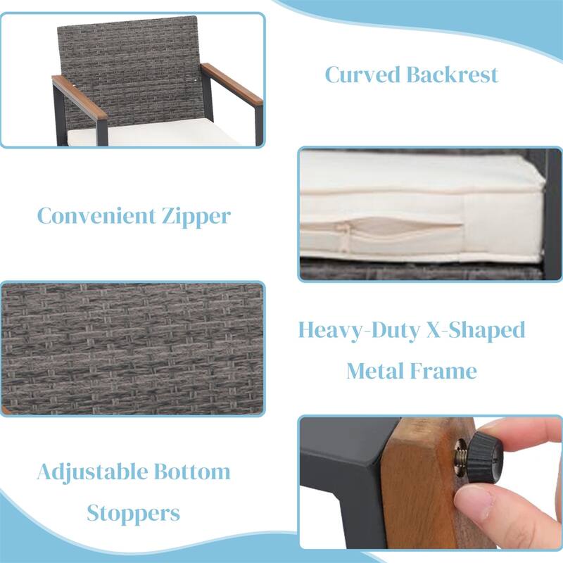 3 Pieces Rocking Wicker Bistro Set, Patio Outdoor Furniture Conversation Sets with Porch Chairs and Glass Coffee Table