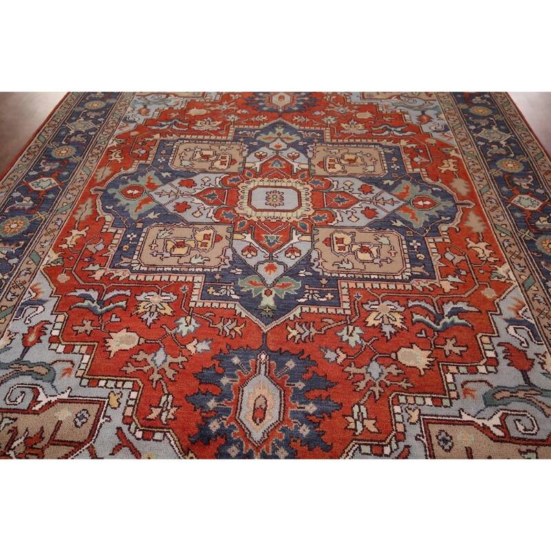Orange Heriz Serapi Oriental Area Rug Hand-Knotted Wool Carpet - 8'7"x 12'0"