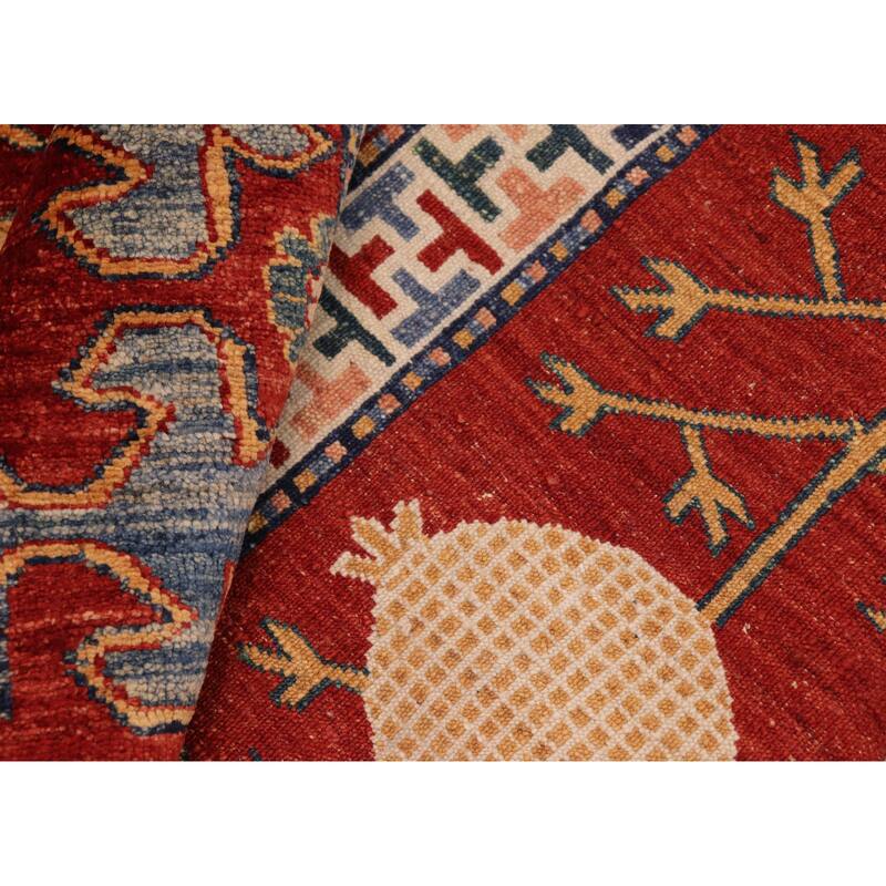 Caucasian Super Kazak Axel Red/Blue Hand Knotted Wool Rug - 6'10'' x 9'6''