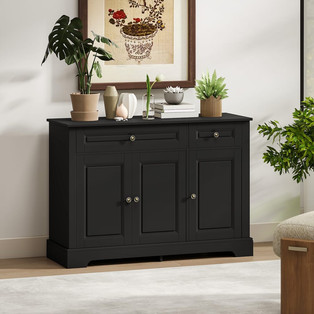 HOMCOM Modern Sideboard Buffet Cabinet with Storage Cupboards, 2 Drawers and Adjustable Shelves, Black