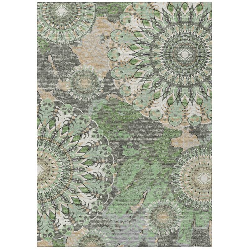 Machine Washable Indoor/ Outdoor Traditional Pinwheel Chantille Rug
