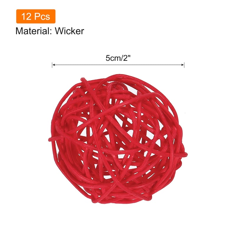12 Pcs Wicker Rattan Balls 2In for Vase Fillers Party Decorative - Red