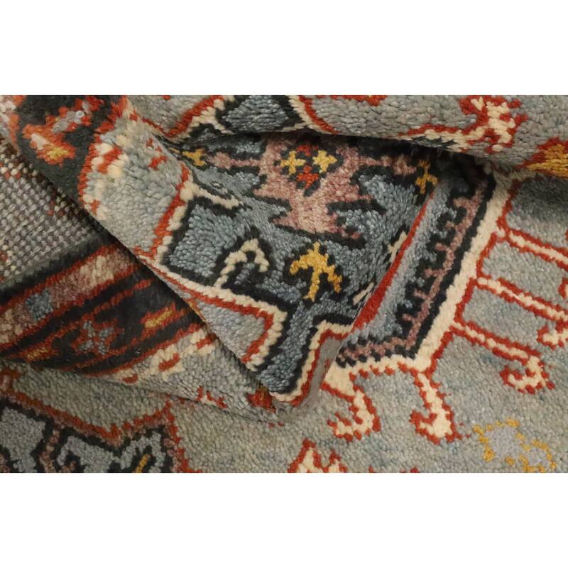 Hand Knotted Oriental 100% Wool Carpet Traditional Geometric Navy Blue & Blues Kazak Runner Rug - 10' 3'' X 2' 6''