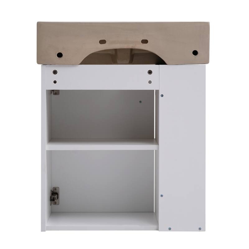 21.6" White Bathroom Vanity with Soft-Close Door and Side Storage, Floating Design with Ceramic Sink for Small Bathrooms