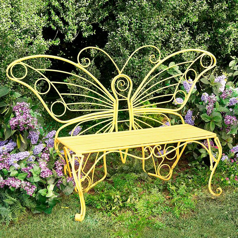 Indoor/Outdoor Metal Butterfly Garden Bench in Yellow