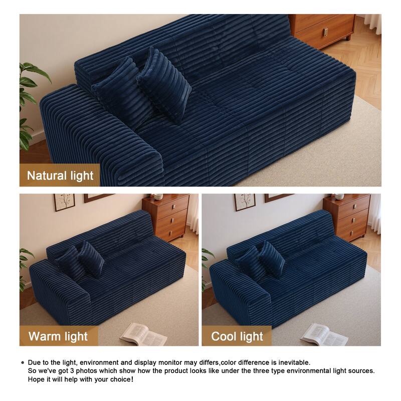 Corduroy Oversized Low-back Modular Loveseat Chaise with Pillow