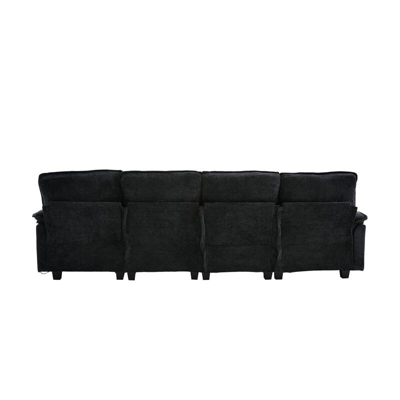 Chenille U-shape Sectional Sofa with Chaise and Storage Ottoman, Modular Couch with USB/Type-C Ports, Side Pockets, Phone Holder