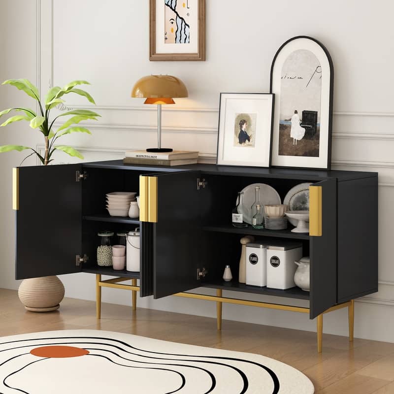 Modern Accent Cabinet with 4 Doors and Adjustable Shelves, Sideboard Buffet Storage Cabinet for Living Room, Entryway
