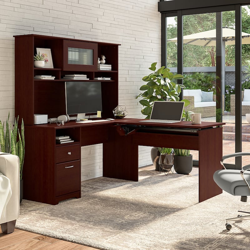 60W 3-position L-shaped Sit to Stand Desk with Hutch by Bush Furniture