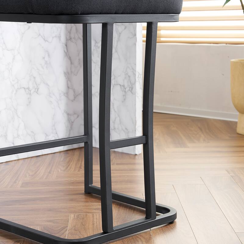 Bar Stool Set of 2, Upholstered Bar Stool with Button-Tufted Backrest, Counter Height Armless Chair with Sturdy Metal Frame