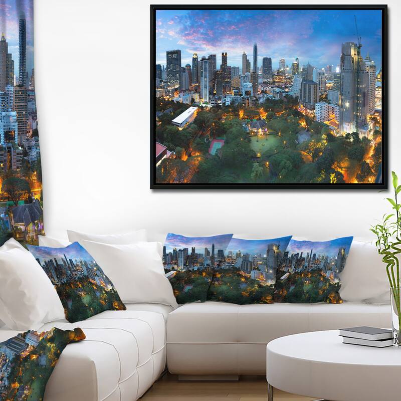 Designart "Bangkok City Skyline" Cityscape Framed Canvas Art Print