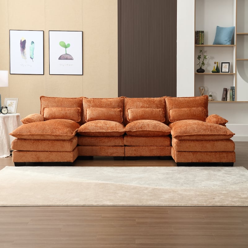 110.63'' U-Shaped 6 Seater Sectional Sofa with Ottomans, Spacious and Durable Design for Living Room Comfort