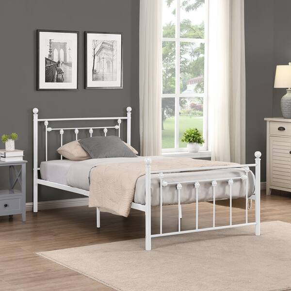 slide 2 of 9, Twin Size Modern Comfort Style Metal Bed Frame with Headboard and Footboard White